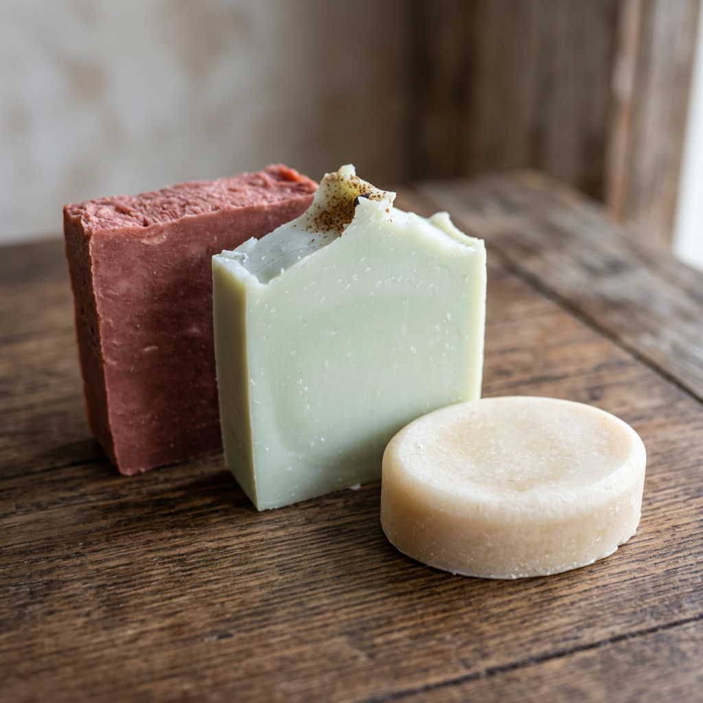 Cleaned-up composition of Love Farm’s three misfit soap bars