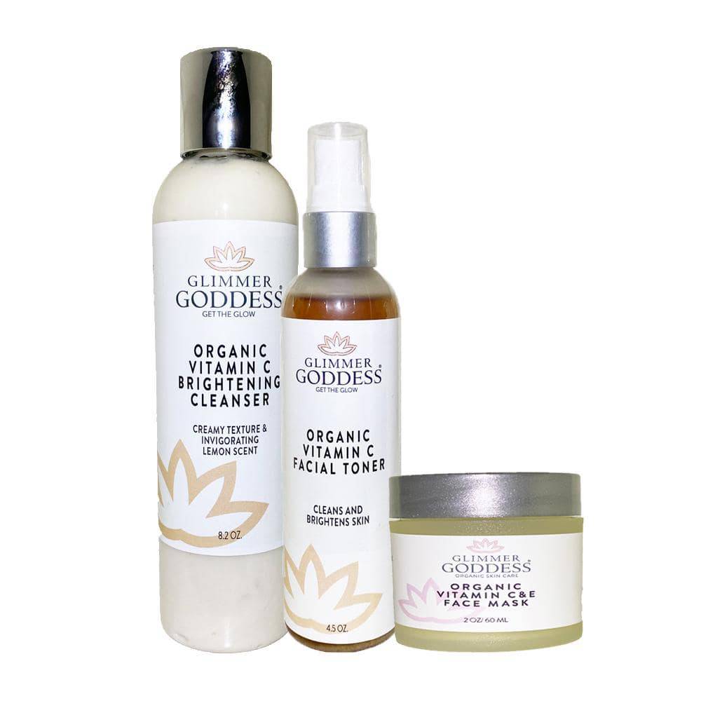 Glimmer Goddess Vitamin C Brighter Skin Organic Skin Care 3 Step Cleansing Kit