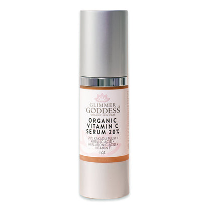 Glimmer Goddess Organic Vitamin C Serum 20% Skin Glow Formula with Hyaluronic & Ferulic Acid
