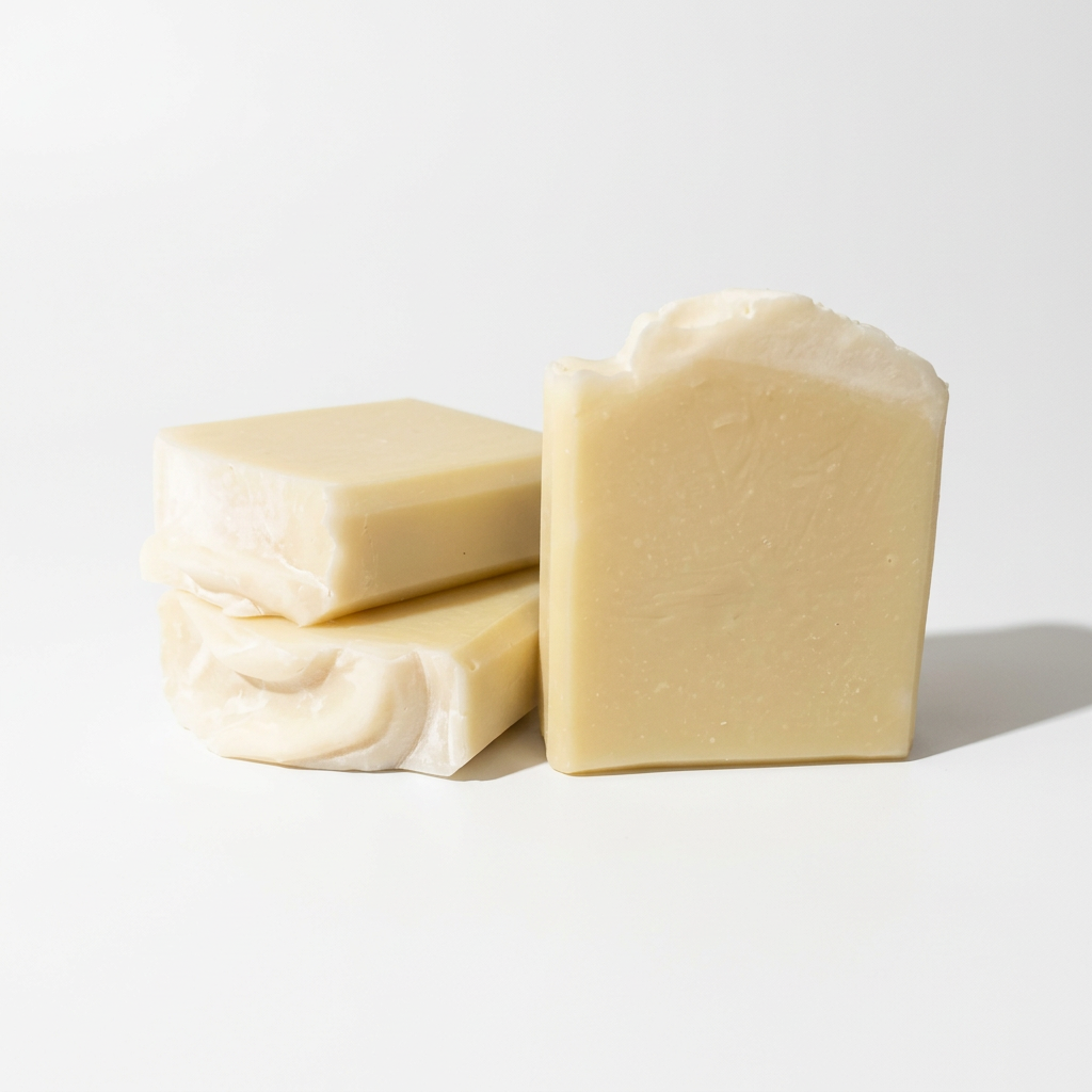 Puppy Love soap bars on a white studio surface with natural extended shadows