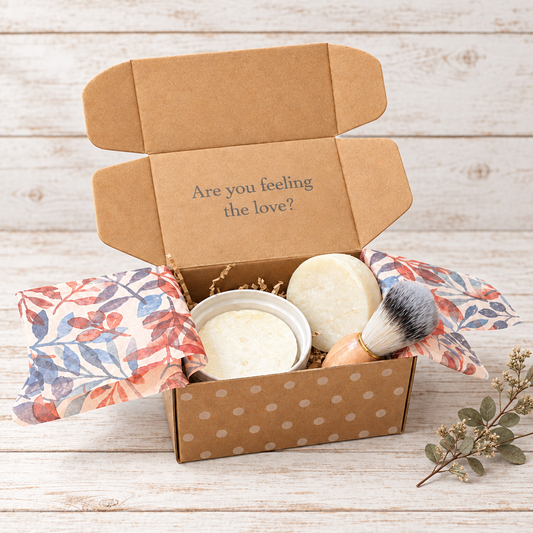 Smooth Love gift set on whitewashed wood with dried greenery, without a wood round